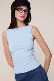 SOLID COLOR BOAT NECK BODY-CONSCIOUS FIT PLAIN TOP