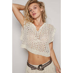 V-neck sleeveless solid crochet top