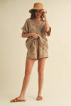 IST5538-A FLOWER EMBROIDERED SHIRT AND SHORTS SET