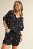 IST5538-A FLOWER EMBROIDERED SHIRT AND SHORTS SET