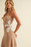 ID9295 SLEEVELESS KNIT MINI DREE WITH FLOWER ON THE SIDE