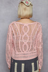 Round neck long sleeve crochet top