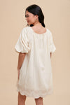 PUFF SLEEVE EMBROIDERED COTTON MODAL DRESS