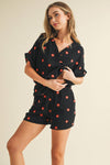 IST5538-A FLOWER EMBROIDERED SHIRT AND SHORTS SET