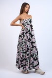 FLORAL DOT PRINT OPEN BACK TIE TUBE MAXI DRESS