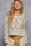 Round neck long sleeve crochet top