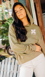 EHA French Terry Hoodie in Light Olive with Pink Upcountry Print