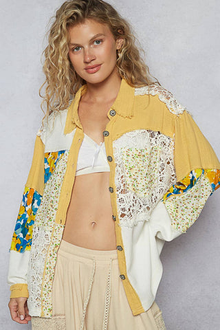 Balloon sleeve double gauze floral shirts