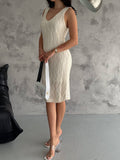Women's Hallow Knit Midi Casual Dress Knit Dress Open Knit