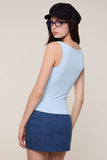 SOLID COLOR BOAT NECK BODY-CONSCIOUS FIT PLAIN TOP