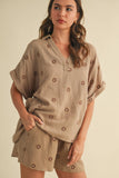IST5538-A FLOWER EMBROIDERED SHIRT AND SHORTS SET