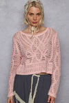 Round neck long sleeve crochet top