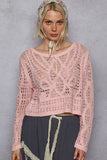 Round neck long sleeve crochet top