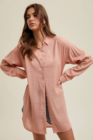 OVERSIZED LINEN BUTTON-UP SHIRT / WL23-7592