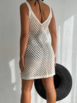 Women's Midi Crochet Dress Knit V Neck Cover-Up Cotton Dress