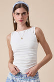 SOLID COLOR BOAT NECK BODY-CONSCIOUS FIT PLAIN TOP