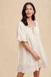 PUFF SLEEVE EMBROIDERED COTTON MODAL DRESS