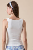 SOLID COLOR BOAT NECK BODY-CONSCIOUS FIT PLAIN TOP