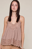 SEE-THROUGH FLORAL EMBROIDERED LACE CAMI TOP