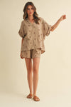 IST5538-A FLOWER EMBROIDERED SHIRT AND SHORTS SET