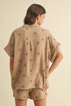 IST5538-A FLOWER EMBROIDERED SHIRT AND SHORTS SET