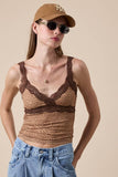 LEOPARD SWEETHEART BROWN LACE STRAP CAMI CROP TOP