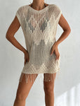 Women's Crochet Knit Vest Hallow Knit Fringed Turkish Cotton