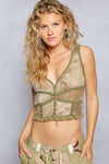 V neck sleeveless ruffle leopard printed knit top