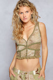 V neck sleeveless ruffle leopard printed knit top