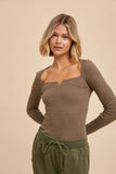 RIBBED KNIT NOTCHED V NECK TOP