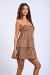 BROWN DITSY FLORAL SMOCKED BUST LACE MINI DRESS