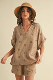 IST5538-A FLOWER EMBROIDERED SHIRT AND SHORTS SET