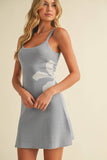 ID9295 SLEEVELESS KNIT MINI DREE WITH FLOWER ON THE SIDE