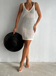 Women's Midi Crochet Dress Knit V Neck Cover-Up Cotton Dress