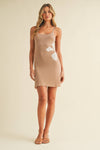 ID9295 SLEEVELESS KNIT MINI DREE WITH FLOWER ON THE SIDE