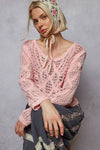 Round neck long sleeve crochet top