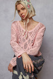 Round neck long sleeve crochet top