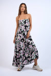 FLORAL DOT PRINT OPEN BACK TIE TUBE MAXI DRESS