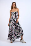 FLORAL DOT PRINT OPEN BACK TIE TUBE MAXI DRESS