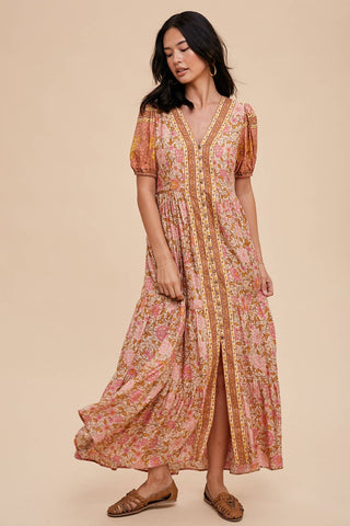 BORDER PRINT BUTTON DOWN MAXI DRESS EHA Culture BORDER PRINT BUTTON DOWN MAXI DRESS EHA Culture