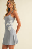 ID9295 SLEEVELESS KNIT MINI DREE WITH FLOWER ON THE SIDE